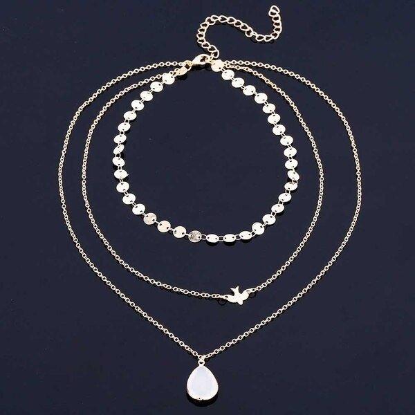 Collier pendentif triple colombe goutte d'eau plaqué or / argent