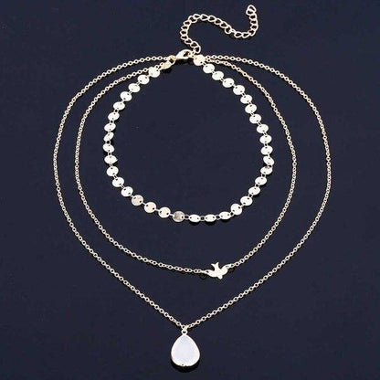 Collier pendentif triple colombe goutte d'eau plaqué or / argent