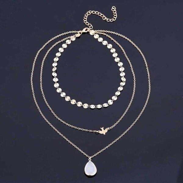 Collier pendentif triple colombe goutte d'eau plaqué or / argent