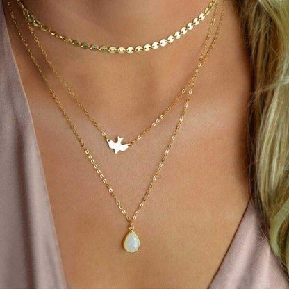 Collier pendentif triple colombe goutte d'eau plaqué or / argent - MonPendentif