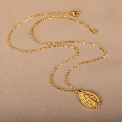 Collier pendentif Vierge Marie plat plaqué or / argent
