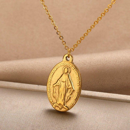 Collier pendentif Vierge Marie plat plaqué or / argent