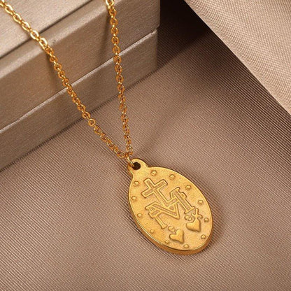 Collier pendentif Vierge Marie plat plaqué or / argent