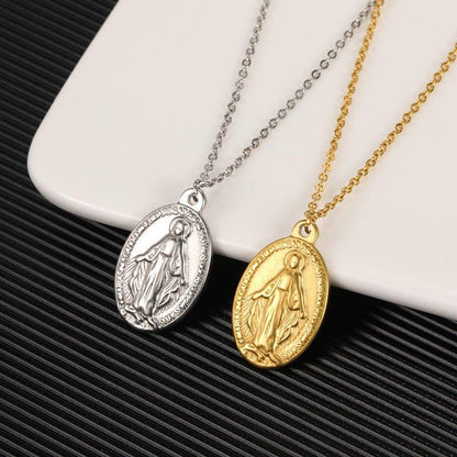 Collier pendentif Vierge Marie plat plaqué or / argent