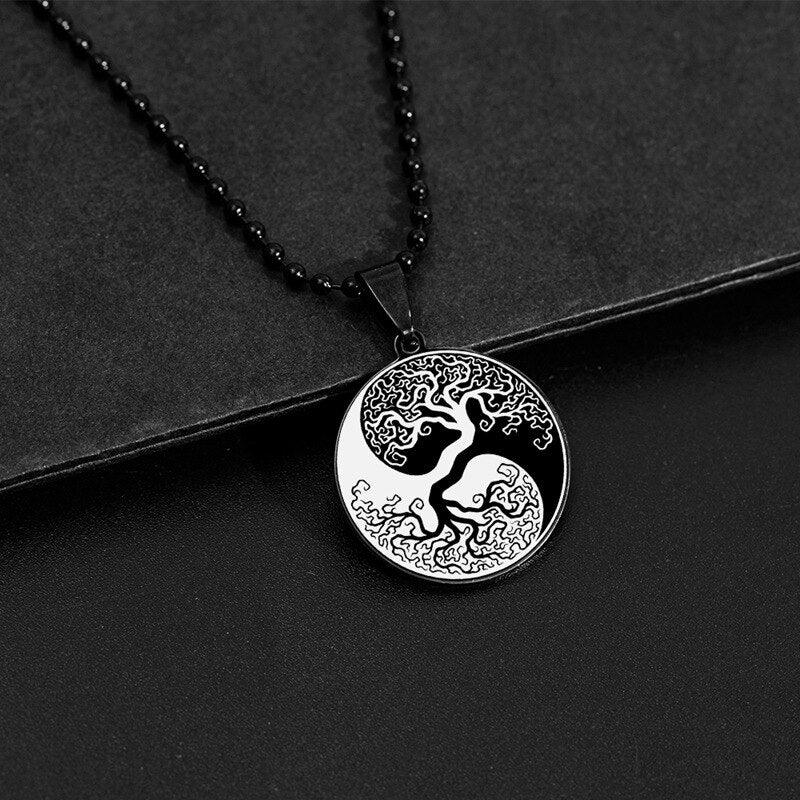 Collier pendentif yin yang arbre de vie collier noir
