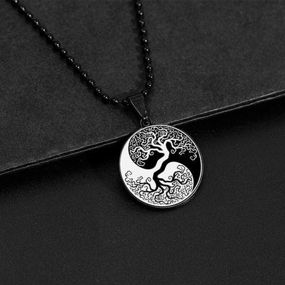 Collier pendentif yin yang arbre de vie collier noir