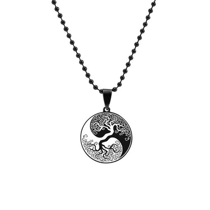 Collier pendentif yin yang arbre de vie collier noir