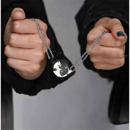 Collier pendentif yin yang double chat
