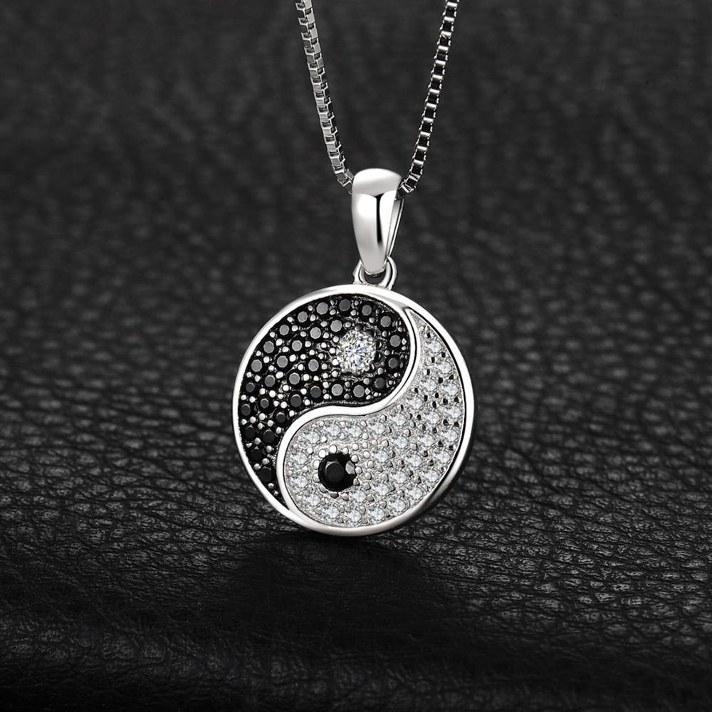 Collier pendentif yin yang noir et blanc argent 925 pierres précieuses