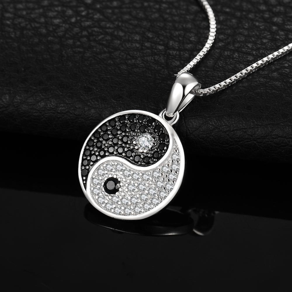 Collier pendentif yin yang noir et blanc argent 925 pierres précieuses