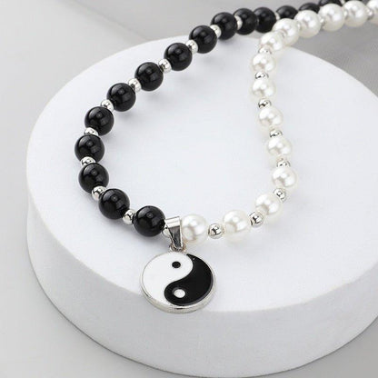 Collier pendentif yin yang noir et blanc collier perles ras de cou - MonPendentif