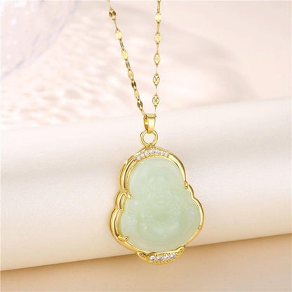 Collier porte-bonheur pendentif Buddha coloré en pierre et strass plaqué or - MonPendentif