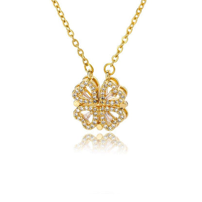 Collier ras de cou pendentif trèfle quatre feuilles strass dépliable en plaqué or / argent - MonPendentif