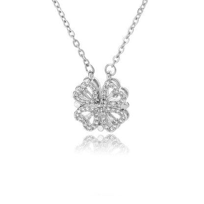 Collier ras de cou pendentif trèfle quatre feuilles strass dépliable en plaqué or / argent - MonPendentif