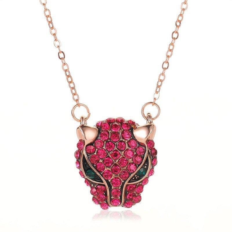 Collier tête de panthère en cristaux colorés - MonPendentif