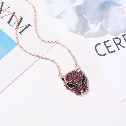 Collier tête de panthère en cristaux colorés