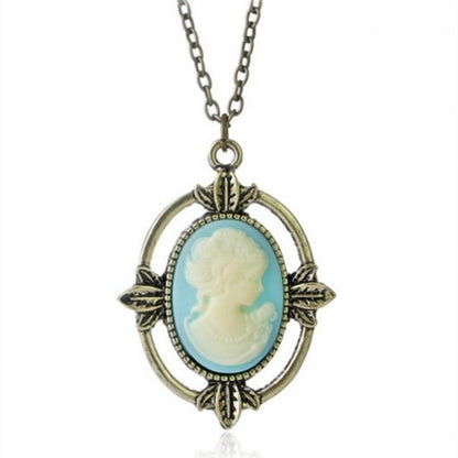 Collier vintage avec pendentif camée bronze portrait - MonPendentif