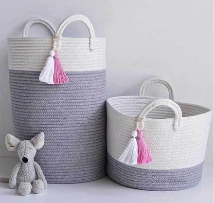 Corbeille à Linge Sale Bébé Gris et Blanc