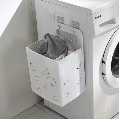 Corbeille à Linge Suspendue Blanche Motifs Papillons