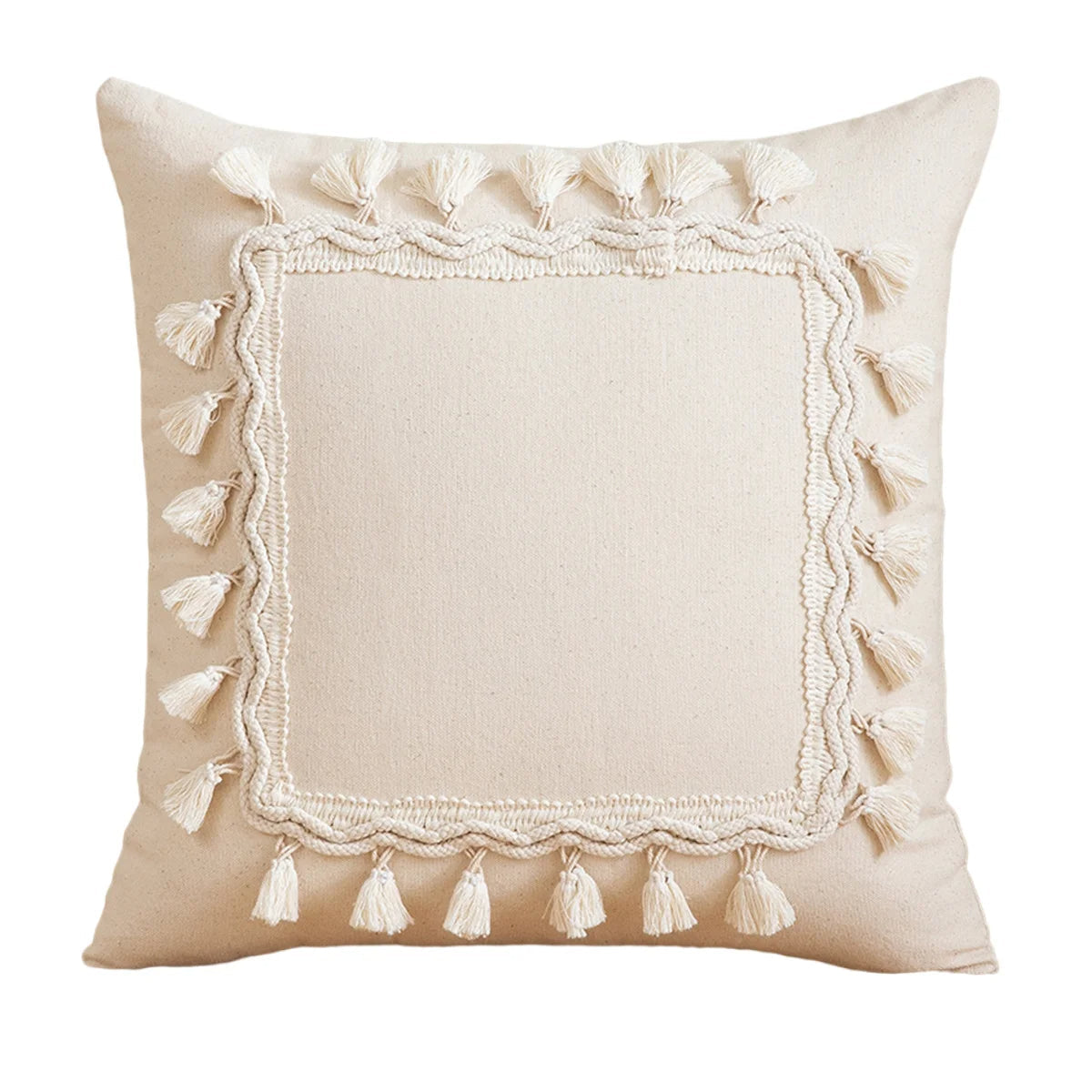 Coussin berbere beige et carré à pampilles