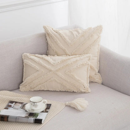 Coussin boheme chic tufté à franges
