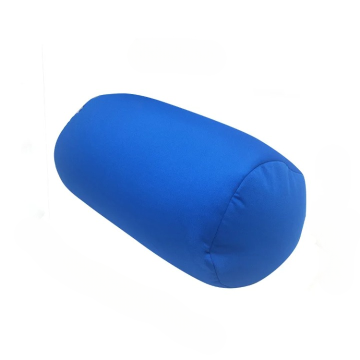 Coussin microbilles cylindrique bleu en coton