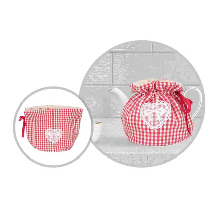 Couvre-théière en tissu à motifs cœur