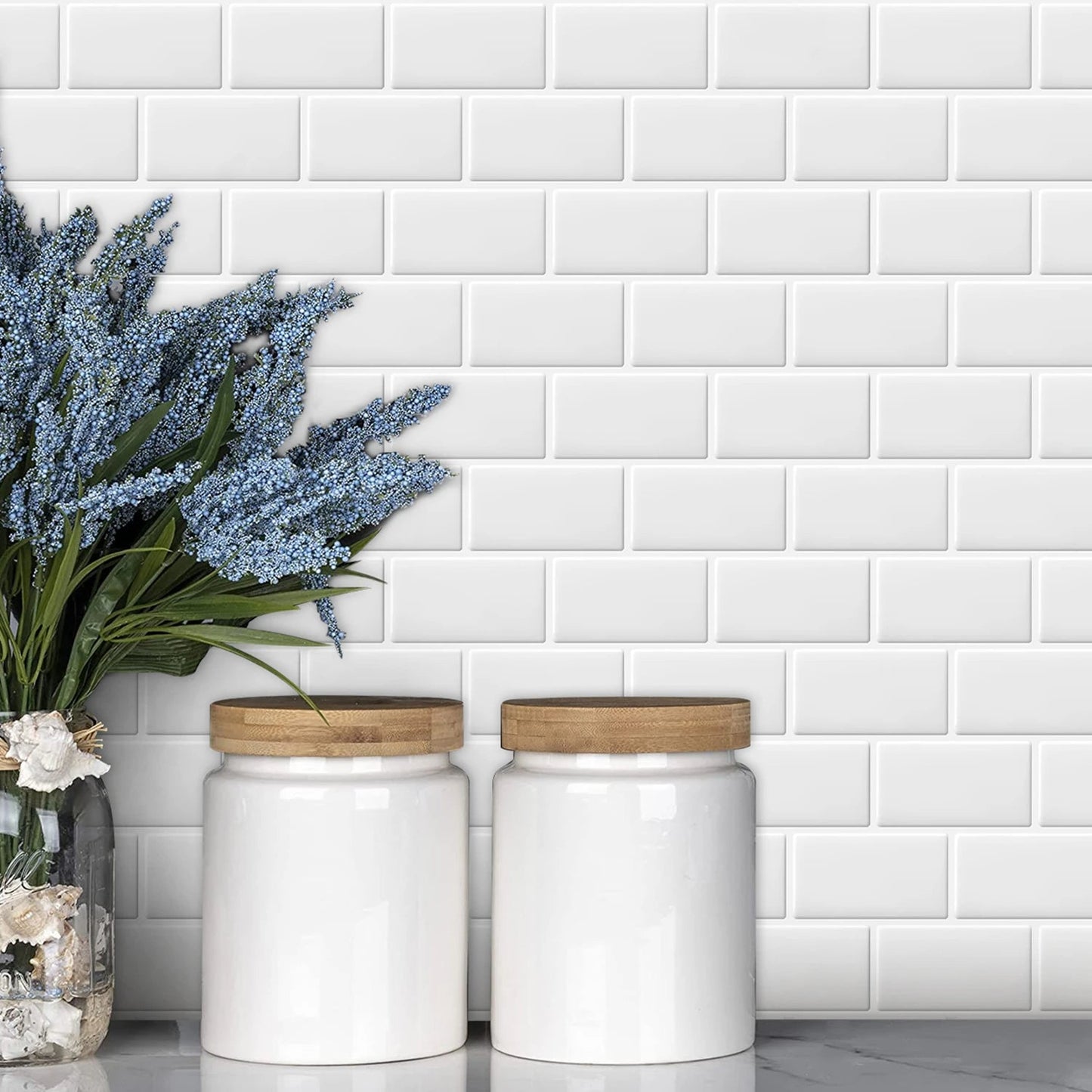Crédence Adhésive Style Brique Blanche en Plastique