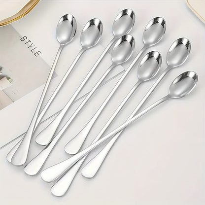 Cuillères Longues en Acier Inoxydable - Lot de 8 - Accessoires de Cuisine - Lavable au Lave-Vaisselle Silvery