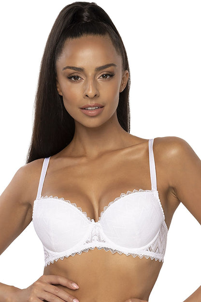 Soutien-gorge corbeille push up blanc en dentelle, coussinets amovibles et design confortable avec bretelles modulables