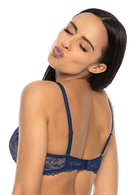 Soutien-gorge push up corbeille dentelle bleu marine