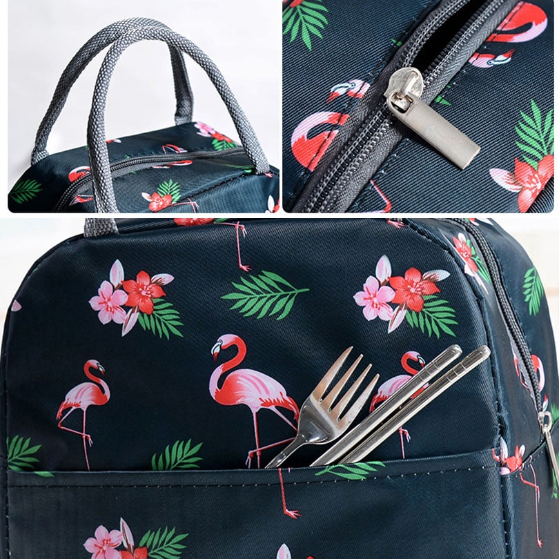 Sac Isotherme Repas Noir Flamants Roses