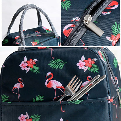 Sac Isotherme Repas Noir Flamants Roses
