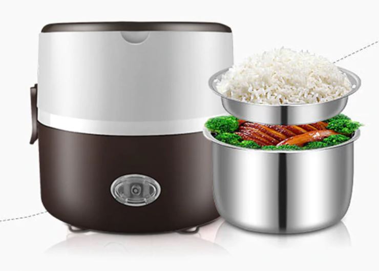 Lunch Box Chauffante Marron à 2 Étages