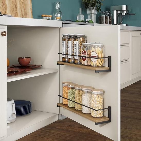 Lot de deux rangements pour épices de fixation murale en bois de pin