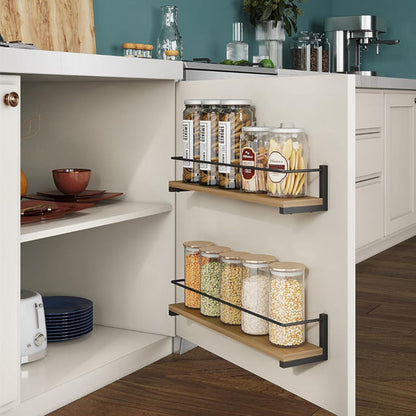 Lot de deux rangements pour épices de fixation murale en bois de pin