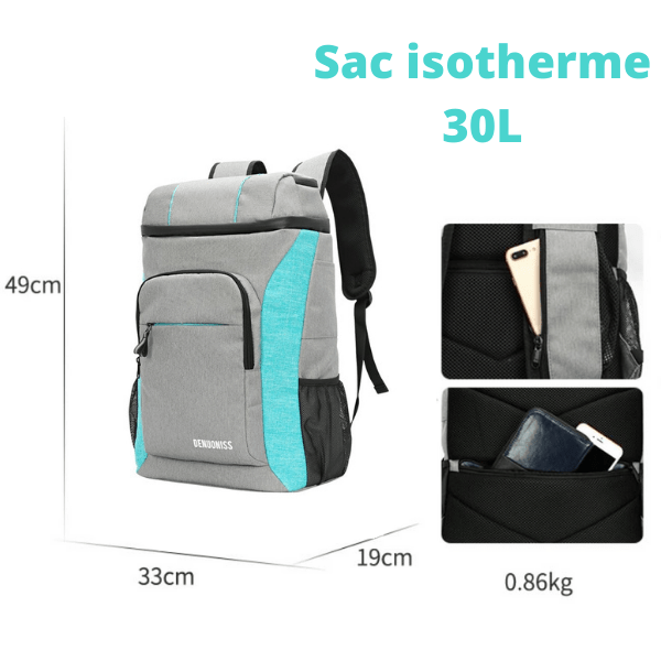 Sac à Dos Isotherme Gris et Bleu Clair