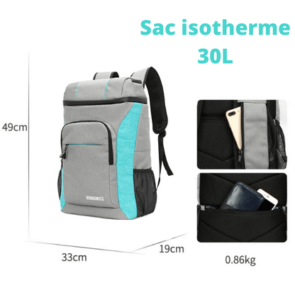 Sac à Dos Isotherme Gris et Bleu Clair