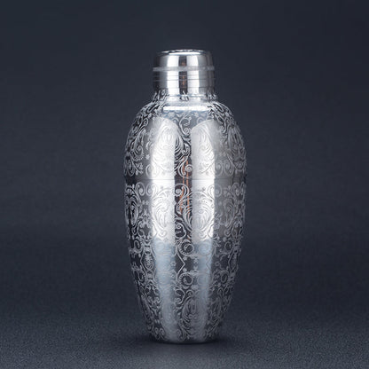 Shaker à cocktail en acier inoxydable avec design gravé