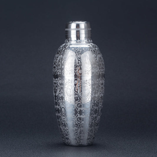 Shaker à cocktail en acier inoxydable avec design gravé