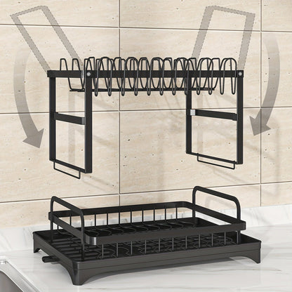 Égouttoir à vaisselle double étages avec range-couverts et égouttoir, Rangement vaisselle multifonction, Grande capacité, Pour plan de travail cuisine