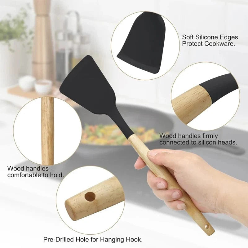 Ensemble d'ustensiles de cuisine en silicone 12 pièces, Antiadhésif Résistant à la chaleur - Outils de cuisine