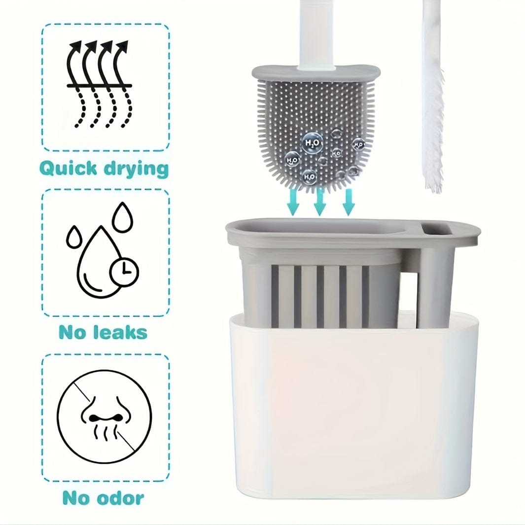 Ensemble de 2 Brosses WC et 1 Abattant WC, Brosse WC Murale, Tête de Brosse WC en Silicone Souple, Brosse WC à Long Manche, Brosse Domestique Multifonctionnelle, Produits de Nettoyage des Toilettes, Essentiel Domestique