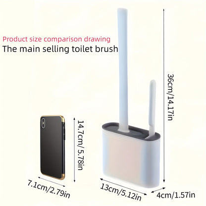 Ensemble de 2 Brosses WC et 1 Abattant WC, Brosse WC Murale, Tête de Brosse WC en Silicone Souple, Brosse WC à Long Manche, Brosse Domestique Multifonctionnelle, Produits de Nettoyage des Toilettes, Essentiel Domestique