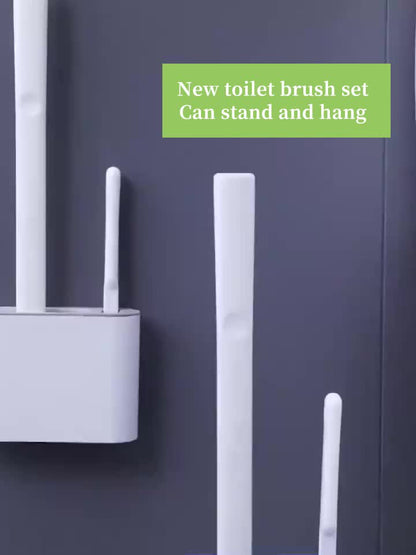 Ensemble de 2 Brosses WC et 1 Abattant WC, Brosse WC Murale, Tête de Brosse WC en Silicone Souple, Brosse WC à Long Manche, Brosse Domestique Multifonctionnelle, Produits de Nettoyage des Toilettes, Essentiel Domestique