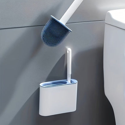 Ensemble de 2 Brosses WC et 1 Abattant WC, Brosse WC Murale, Tête de Brosse WC en Silicone Souple, Brosse WC à Long Manche, Brosse Domestique Multifonctionnelle, Produits de Nettoyage des Toilettes, Essentiel Domestique