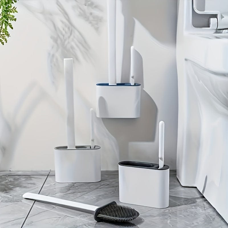Ensemble de 2 Brosses WC et 1 Abattant WC, Brosse WC Murale, Tête de Brosse WC en Silicone Souple, Brosse WC à Long Manche, Brosse Domestique Multifonctionnelle, Produits de Nettoyage des Toilettes, Essentiel Domestique