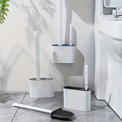 Ensemble de 2 Brosses WC et 1 Abattant WC, Brosse WC Murale, Tête de Brosse WC en Silicone Souple, Brosse WC à Long Manche, Brosse Domestique Multifonctionnelle, Produits de Nettoyage des Toilettes, Essentiel Domestique