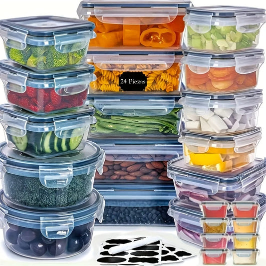 Ensemble de 24 Boîtes de Rangement de Cuisine - Hermétiques, Adaptées au Micro-Ondes, Étiquettes & Stylo Inclus lunchbox 24pcs-set