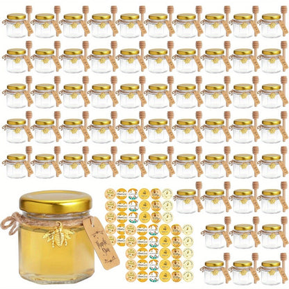 Ensemble de 60 pots en verre hexagonaux 1.5oz avec couvercles dorés - Baby Shower, Mariage, Favors & Gifts 60pcs